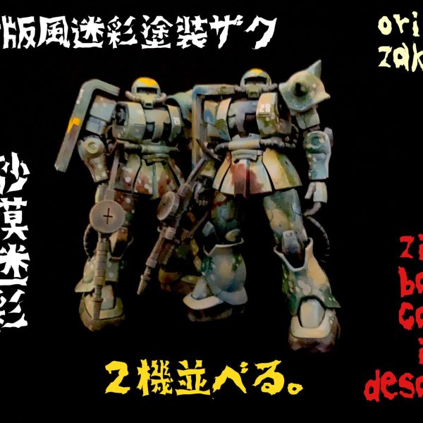 迷彩塗装高荷ザク、２機並べる。