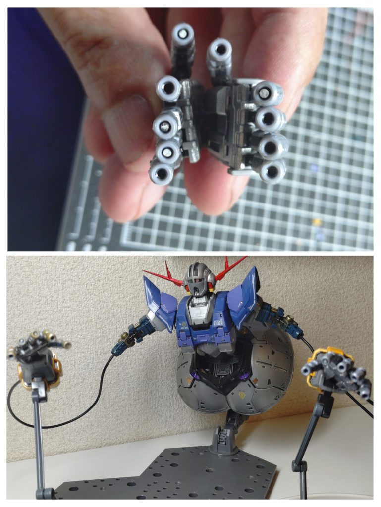 オールレンジ攻撃!………も、威力半減。パーツ切り離す時に先端を4本も折ってしまいました。説明書に注意書きあったけど、無理だよアレ…。