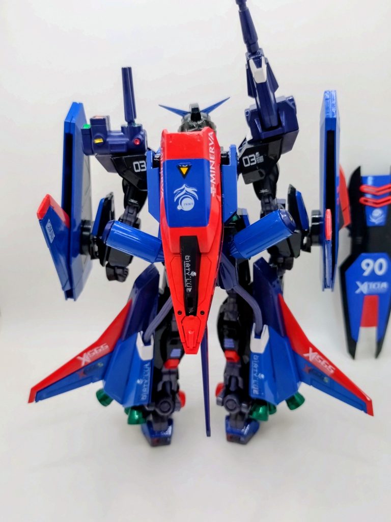 ビームキャノンやブースターユニット等は、ティターンズブルー2で。関節等内部は、ガンダムルプリスグレーで。