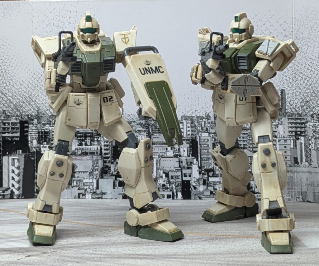 欧州反攻作戦に投入された海兵隊の陸戦型ジムはオデッサ作戦にも投入され、第1海兵師団による戦線左翼の突破に貢献。オデッサ作戦後も敗走するジオン地上軍追撃のため南欧へと転戦し、アフリカ方面への出撃準備のため待機していたマルタ島にて終戦を迎えている。欧州方面海兵隊での主なパイロットはセミストライカー仕様に搭乗していたランディ・スミス中尉がいる。彼はノルマンディーからパリ、オデッサ、マルタ島まで常に先頭で戦い、通算MS撃破数は25と少ないものの、歩兵部隊支援任務を主にしていたためトーチカ破壊19、重砲破壊14、戦闘装甲車両撃破100というスコアを持っており、常に先頭を切り、被弾に怯まない姿から荒くれ者揃いの海兵隊歩兵部隊は彼とその機体を