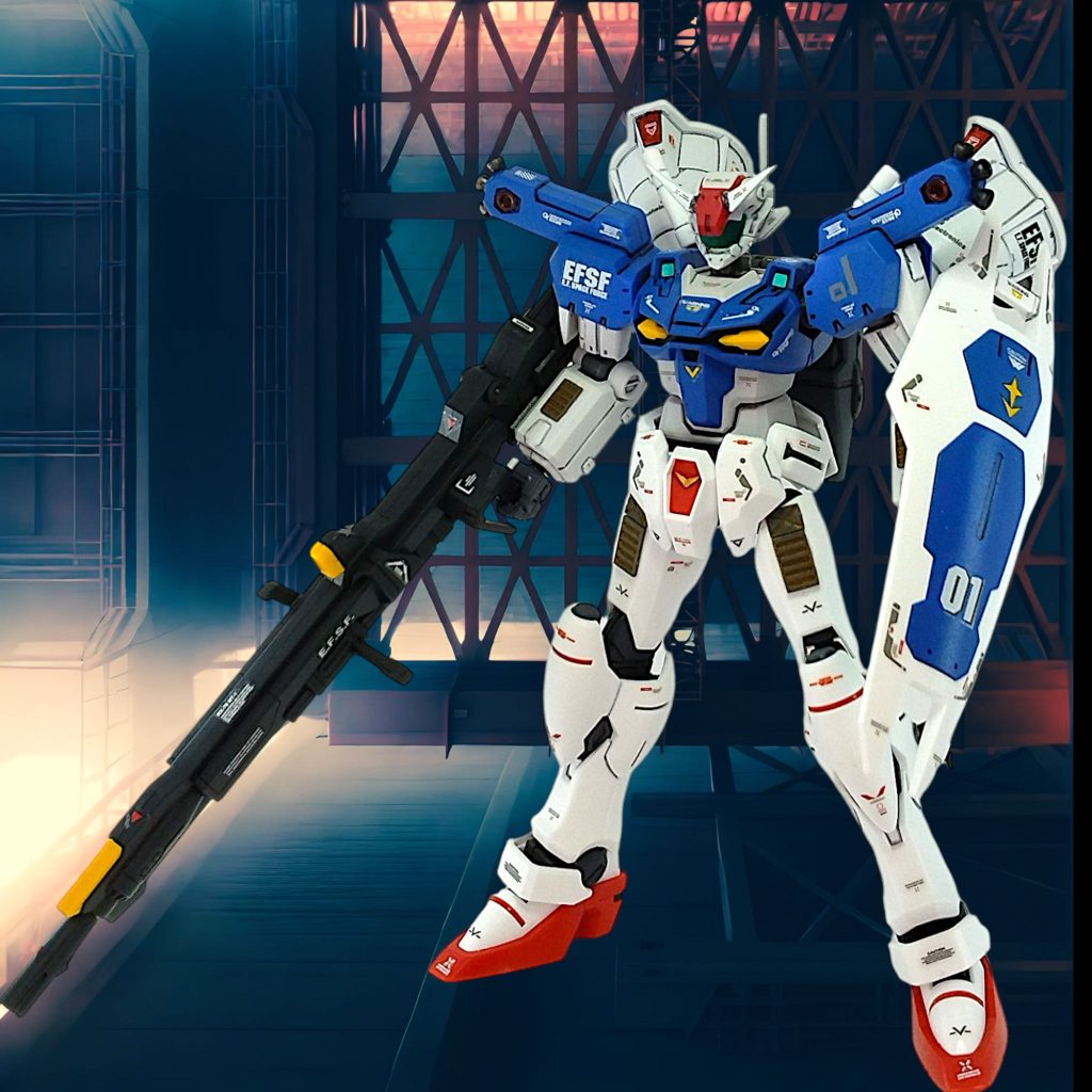 「01」繋がりでGP01とゼロヒトガンダムをかけたコンセプトになっていますGP01のイメージを守りつつ、ジークアクス系らしさも出すのにすごく悩みました・・・(gundam-kao5)