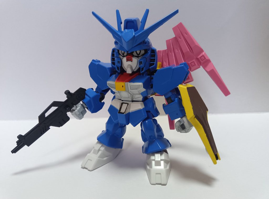 なんやかんやあって…「νガンダムは伊達じゃない!!」νガンダムから発した光が地球に落下するアクシズから両軍のMSを引き剥がしたとき、?「大尉にばかりイイ思いはさせませんよ」一年戦争時、毎週聴いた懐かしい声に目をやると、見慣れない二隻の宇宙船が。一隻がα・アジール並みの超巨大な人型に変形する。乗っているのは何故かブライト。宇宙船の方に乗っているのはかつてのホワイトベースの料理長タムラ、宇宙船の甲板には青狸が乗る額に三日月を付けたガンダムの三倍ほどの巨大な機体。よく見るとその脛あたりにはMSの半分ほどの大きさの槍を持った黒い機体、乗っているのはコレも何故かジュドー・アーシタ。