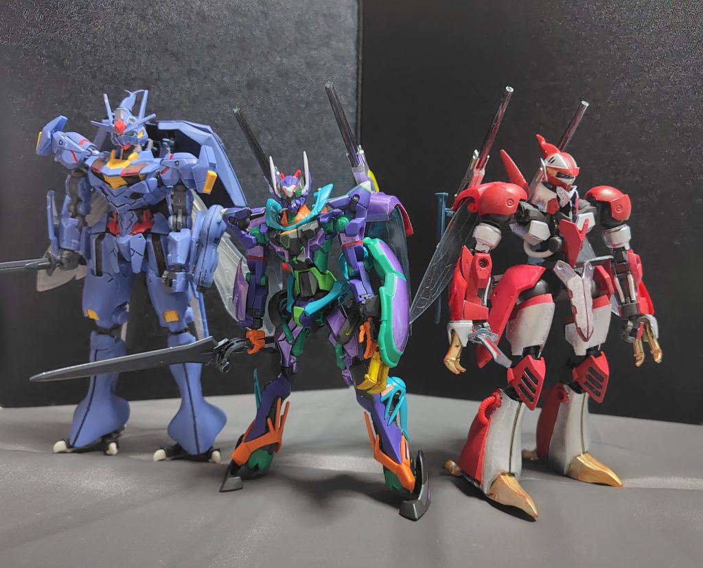 鉄血ビルバイン、水星のエアリアルバインと一緒に。エアリアルバインが一番大きいですね。