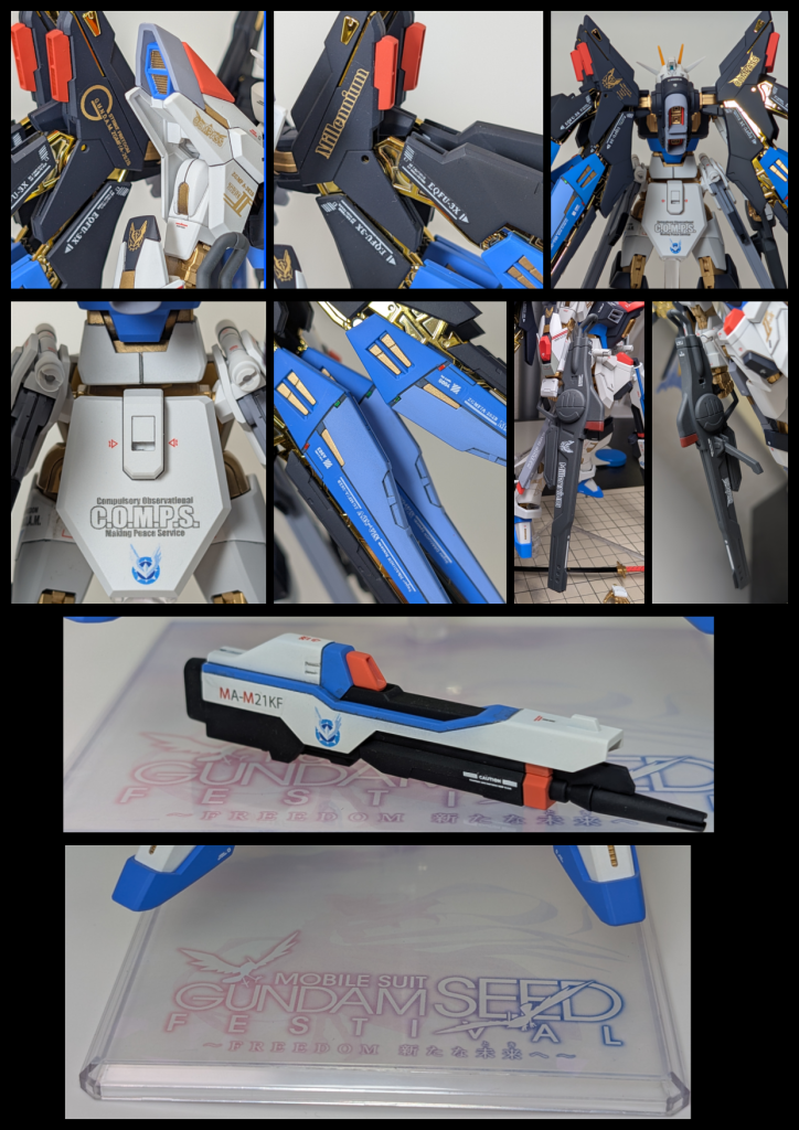 自作デカール個所と台座です台座は、スマホで加工した画像を、セリアの印刷できるキラキラシール用紙に印刷して、市販の台座に貼りました