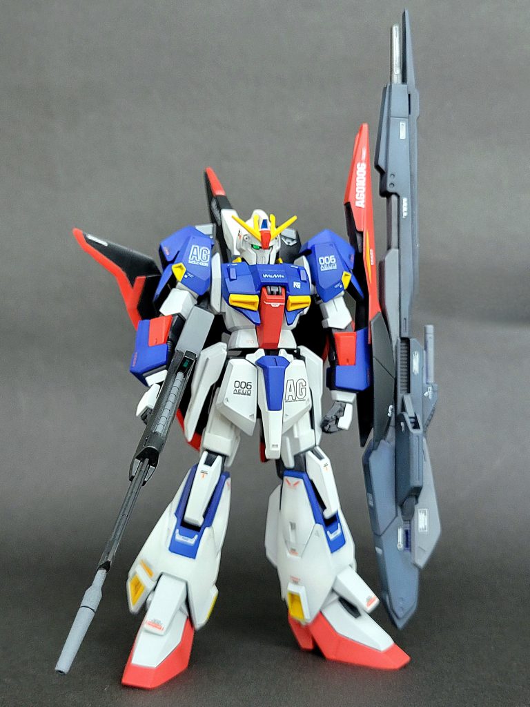 塗装白…タミヤ フラットホワイト赤…タミヤ フラットレッド青…タミヤ フラットブルー+フラットホワイト黒…クレオス ネイビーブルー関節、カバー裏…タミヤ ジャーマングレーハイパーメガランチャー…タミヤ ミディアムブルー