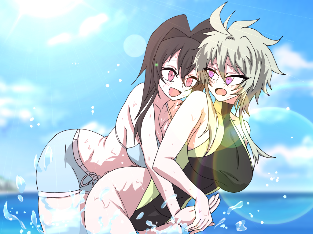 カシュ「海冷たくて気持ちいいねジヘ!」ジヘ「わっ!カシュ!う…うん…いいけど…この水しょっぱい…」カシュ「海はみんなしょっぱいんだよ、それにお魚も沢山いるよ!」ジヘ「そっかカシュ地球生まれだから知ってるんだ」カシュ「昔兄さんと来たことあるんだー!」