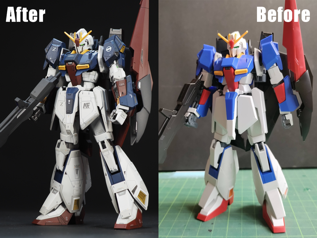 パチ組と完成後のビフォーアフター。