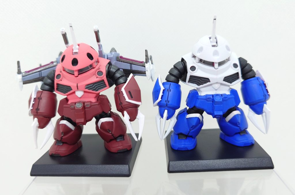 以前投稿したズゴックとの比較です。量産型ですのでフォランテスと頭部ミサイルはオミットされています(zaku-kao4)https://gumpla.jp/other/24973023