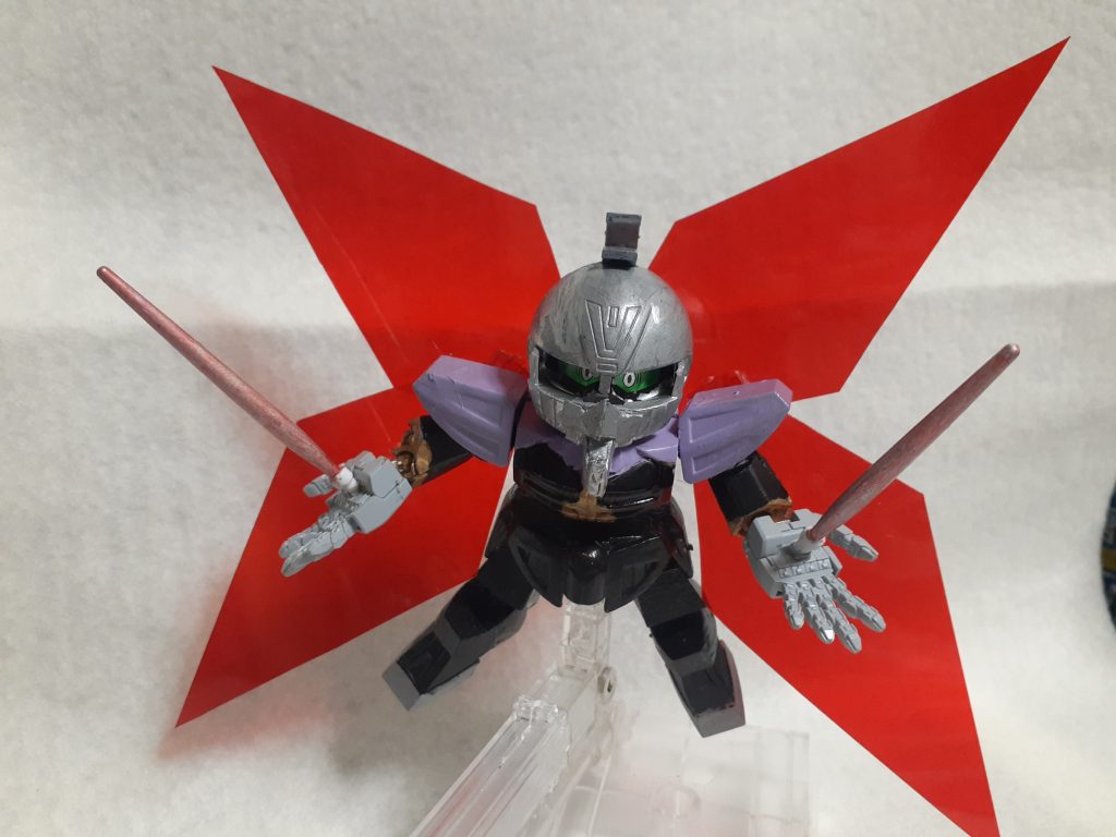 そして真の力が解放される……!「咲き乱れろ死虐の華! ラフレシア月光蝶である! クカカ…怖かろう! しかもナノマシーンコントロールもできる!」月光蝶の力を介した無から有する無限バグ。世界を脅かす災厄がここに顕現する! ===============================ネタその2。鉄仮面といえばラフレシア&ターンエーといえば月光蝶を融合させた魔改造最終形態です。背中の羽は100均の暗記用下敷きの赤い方を適度に切って張ってみました。