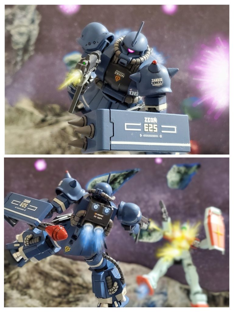 強襲作戦には暗礁宙域を最も知り尽くしているE25エリア防衛MS大隊が適任❗大隊の指揮を任されたアンジェリカ曹長は仲間たちを鼓舞し出撃する💨『みんな命を無駄にするんじゃないよ👍️』アンジェリカ曹長の言葉に士気が高まったメンバーは次々に発艦‼️軌道の読めない隕石群の中へ飛び込んでいく👊✨MSによる暗礁宙域突破は当然の策❕予想通り連邦軍側と宙域内で激突した💥だがアンジェリカ曹長らにとって、ここの隕石群は庭も同然🎵有利な駒運びで戦闘を潜り抜けて行く👍️