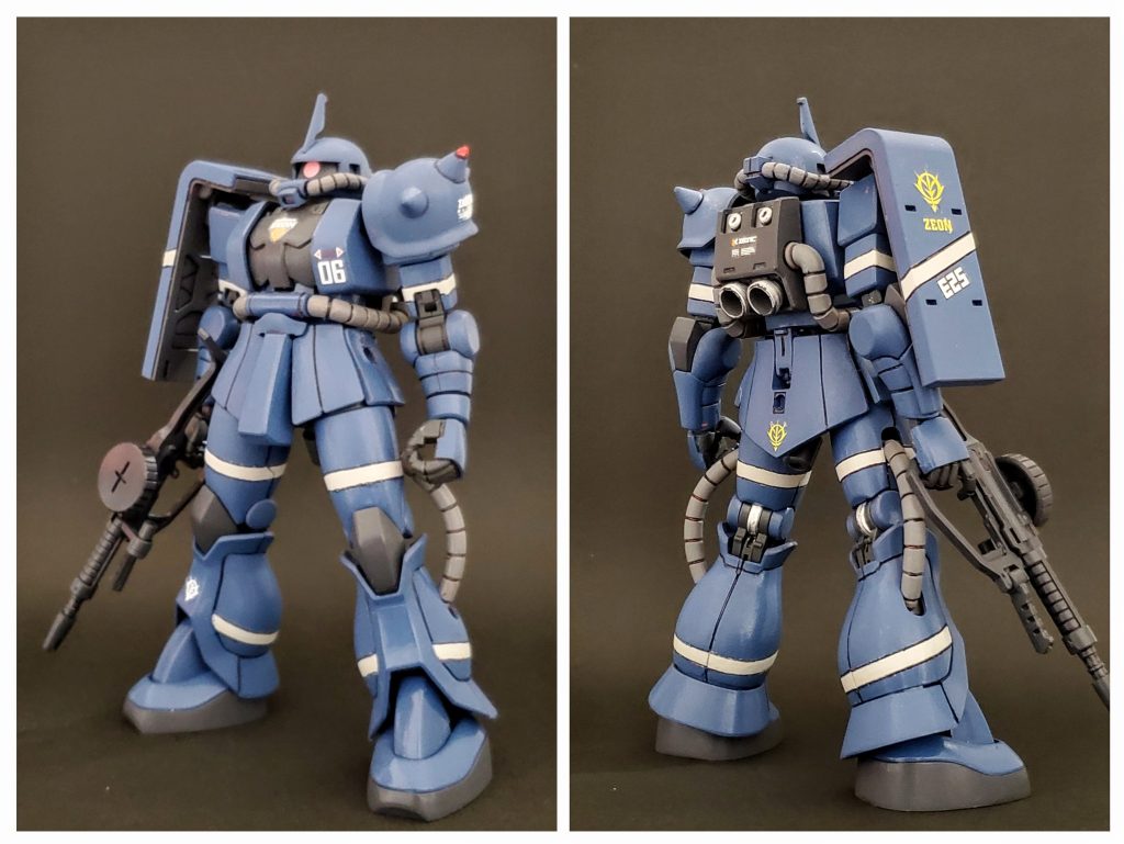 こちらはノーマル状態のザクIIの姿となります🎵差し替えで両方の姿を再現できるコンパチブル仕様となっております🙇リヴァイブ版ザクIIを好んで作っていらっしゃる方がいるのも実際自分で作ってみて納得しました😆可動域は旧版の比ではないですね🎵スタイルは若干細身なので、この辺りが好みの別れる所かと思います🤔総合的にはカッコいいので、また作りたいと思いますね🎵
