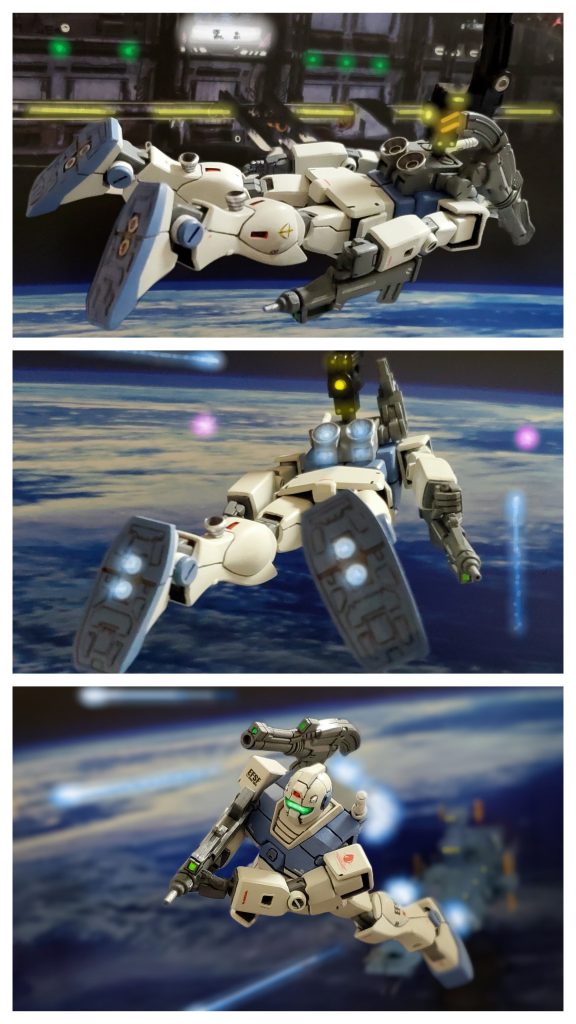 地球上空の第2包囲網に展開していた『フジヤマ』に作戦本部からザンジバル級拿捕の指令が下る。指令から1時間後、『フジヤマ』は逃走するザンジバル級をついに捕捉❕高機動特化中隊は充分な補給を済ませ、再び発艦スタンバイに入る👍️✨連結アームからリフトオンして次々に発艦する高機動特化中隊。シイコ少尉のジム・ライトカスタムもバーニアノズルを点火しアクセルペダルを徐々に踏み込む。そしてスロットルレバーを強く前に入れ、一気に加速❕ザンジバル級へ向け宇宙を駆け抜ける🐴💨