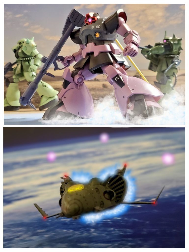 そして宇宙世紀0079年11月初旬、レビル将軍指揮する連邦軍地上部隊の大反攻作戦『オデッサ作戦』が開始された‼️地上部隊は鉱山基地オデッサを完全に包囲。着実にジオン軍を追い込んでいた👍️その激しい攻防戦の中、オデッサを脱出するために宇宙に打ち上げられるHLVと脱出艦艇の数々。衛星軌道上も敵味方の入り乱れる混戦と化していた…。その最中、オデッサ基地司令マ・クベ大佐の座乗艦と思われるザンジバル級が、月面基地『グラナダ』航路で防衛網をすり抜けようとしているとの情報がマゼラン級MS空母『フジヤマ』に入る📶