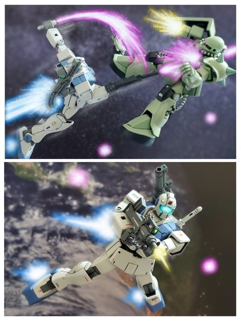 エースの1人は戦闘機時代からアクロバティックな戦闘で相手を魔法にかけたように困惑させる事から、その戦闘スタイルを象徴する『魔女』のパーソナルエンブレムを持つパイロット。階級は中尉。彼の優れた個人技量は隊の中でも群を抜いていた😎そしてもう1人は穏やかな性格と笑顔で戦場にいる事を忘れさせてくれる女性パイロット『シイコ・ミナガワ少尉』である。彼女のパーソナルエンブレムは速さを象徴する『赤兎馬🐴』。彼女は小柄な容姿からは想像もつかない高速操縦センスの持ち主だが、メンバーからは温厚な性格と公私ともにパートナーである『彼』を立てるため実力を押さえているのでは?と、ささやかれていたエースである。近接と高速戦闘に特化したコンセプトのジム・ライトカスタムを得て更なら戦果を挙げていく中隊。それらの戦績も評価され、部隊のエースである『彼』は開発部より間もなくロールアウトされる試作型MSのテストパイロットに選ばれたのである🙌🎊新型の搬入はオデッサ作戦終了後を予定していた。