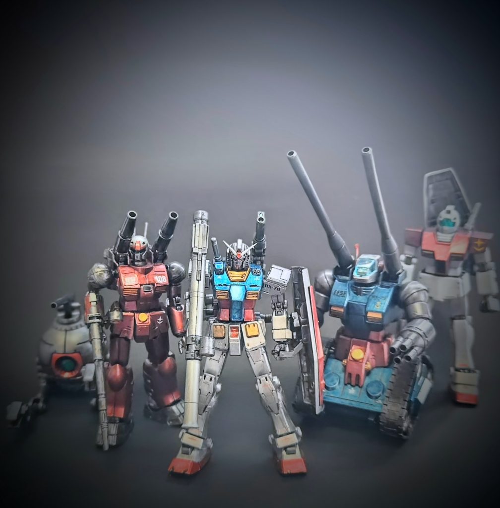 5日間にわたり投稿した地球連邦軍のMS、全機集合で。ちなみになのですが、自身ガンスタへの投稿を７月中旬から始めて、なんとなく夏の宿題（？）として自分自身で目標をたてて7月20日～8月31日まで毎日投稿するとしていたのですが、無事に完遂できましたww連日投稿しているのにもかかわらず、多くの方々がそれに対していいねしていただいて大変嬉しかったです！！どうもありがとうございました！！！このような場を運営されている方にも大変感謝いたします。というようなことを書くとなんか最後？という感じですが、皆さんの作品も楽しみにしていますし、投稿頻度は減ると思うものの別にGUNSTA投稿止めるわけではないので、今後も温かい目で御覧いただけると幸いです！！  