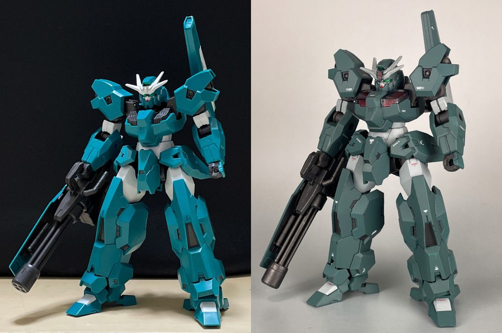 素組みとの比較。我ながら劇中のイメージにかなり近づけたんじゃないかと。