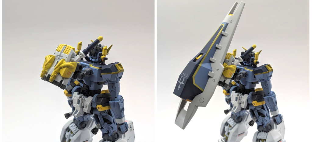 ・バックパックは赤いガンダムのもの 元のブースターを外し二本の軸で接続、 ヘイズルと同じよう可動出来るように もちろんシールドブースターも接続可能です