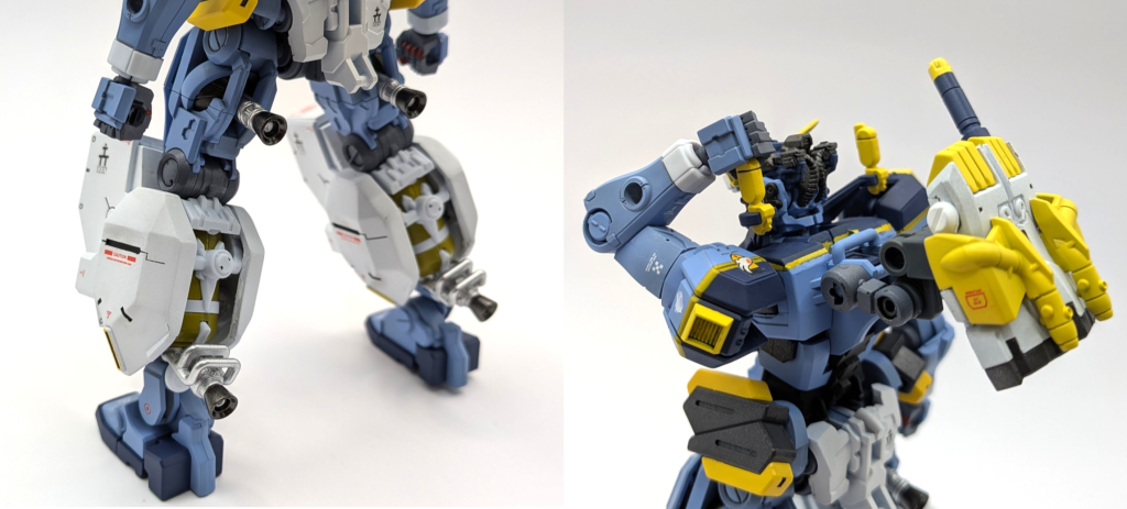 ・脚部はヘイズルのアーマーを加工して取り付け ジークアクス感を出したかったので後部は開口、タンクが見えるように・肩付近の謎パーツはヘイズル高機動仕様時に掴むグリップにしました
