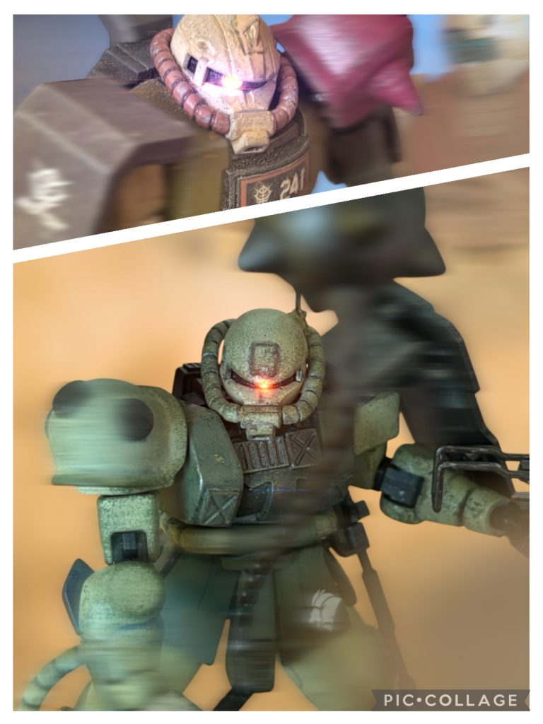 (トマスめ、キャノンと引き離された。) 砂塵の中、元部下のトマス・オトゥール中尉のザクに行手を阻まれ、ハリソン・サトー少佐は歯噛みしていた。 トマス中尉は、ブリティッシュ作戦から、地球降下作戦、そしてこの中東の制圧戦までを共にした部下だった。中東制圧の仕上げの、バグダッド制圧戦の最中、機体ごとMIA認定していた。戦死したものと思っていたが、機体ごと出奔していたということか。 MS戦が巧かった。今も、こちらの砂塵を逆に利用し、巧みにこちらの機体にダメージを与えている。加えて、連邦軍の量産機