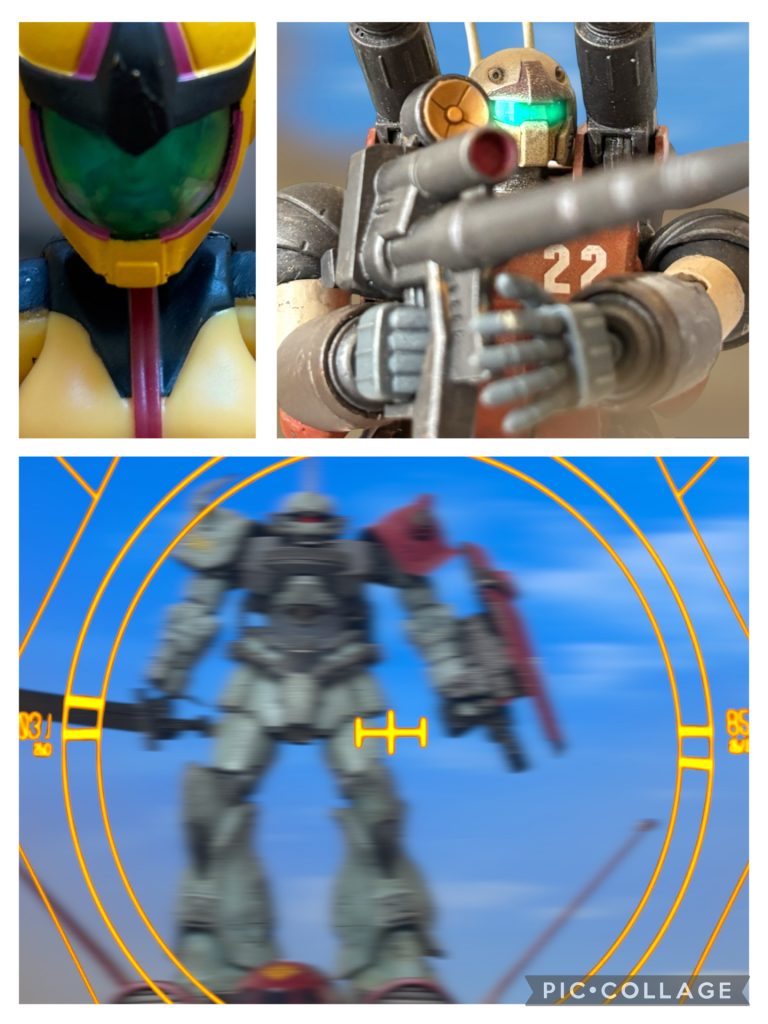 「自分からさせたのに、約束、守れないかもな——。」 狙撃用スコープを覗く目が、涙でかすかに滲む。ヘルメットのバイザーをあげ、慌ててぐい、と拭い、照準を絞る。砂漠仕様でないザクが、5、6機と、先頭に、赤い航空機に乗ったグフがいる。