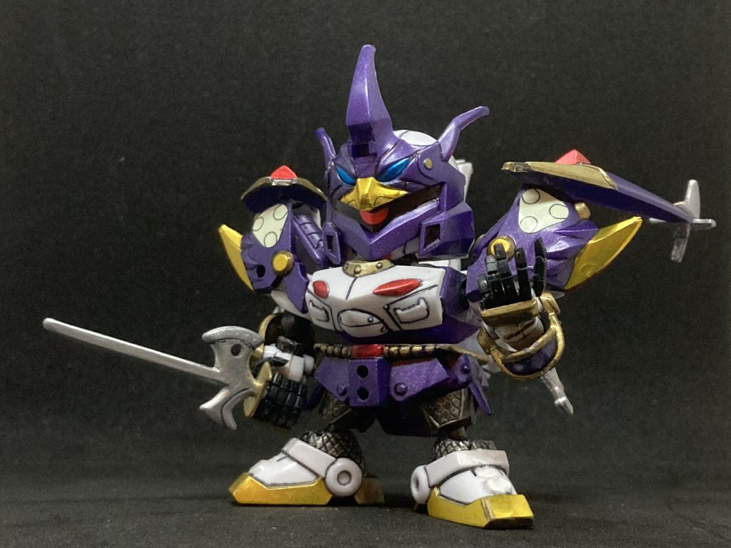 鉄斗羅頑駄無、牙忍鉄斗羅それぞれのSDガンダム烈伝作例ポーズ。流し目はレジェンドbb新世大将軍から流用。