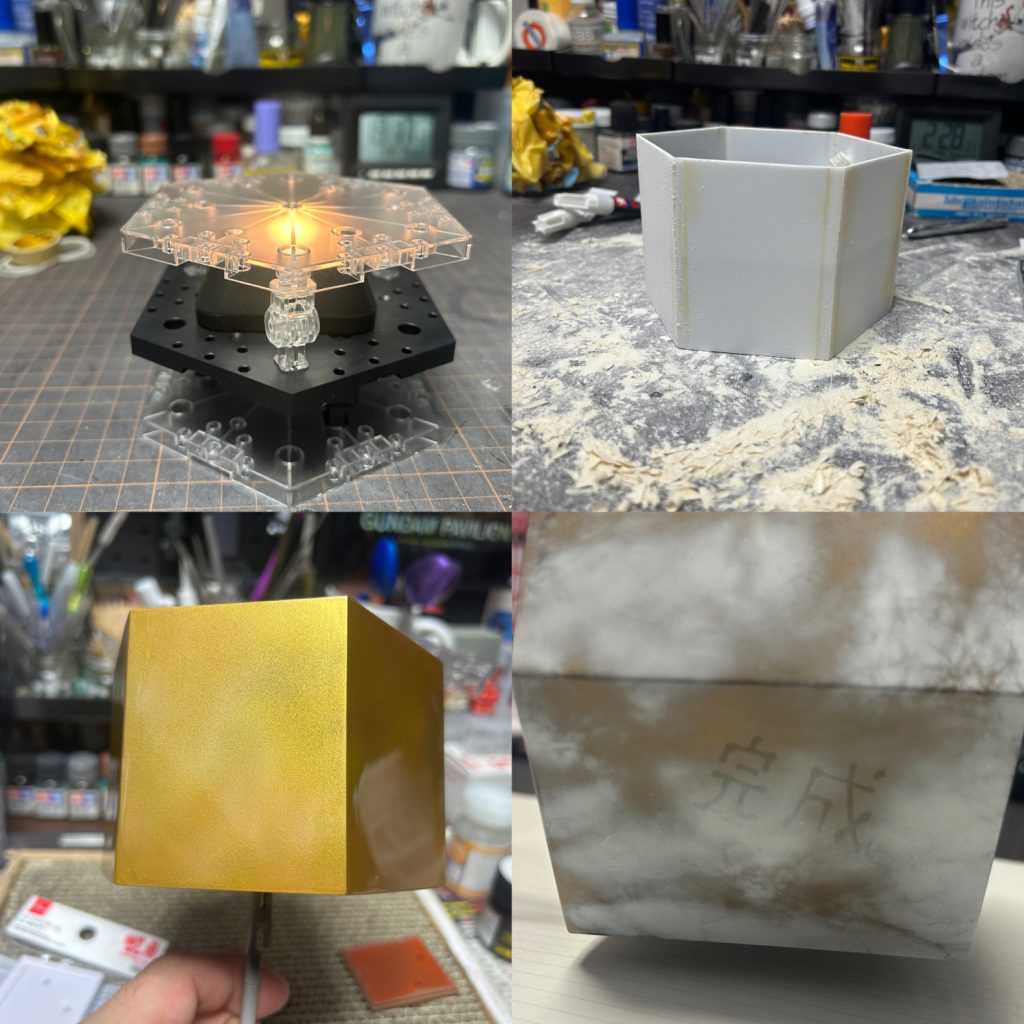 展示台。アクションベースを軸に作ってます。画像からは伝わらないと思いますが磨いてあります。文字が映り込むようなら完成でいいかと。