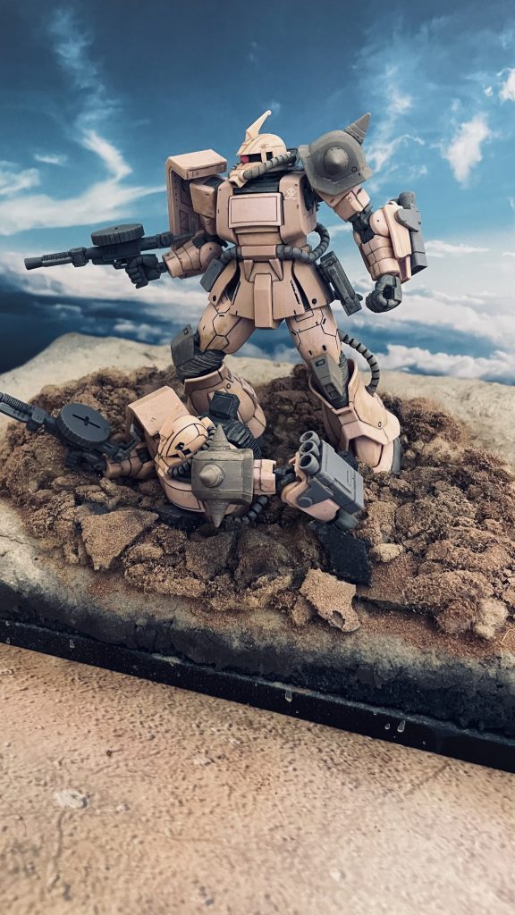 ジオラマ全景です。背景は箱庭技研さんの「青空」を使用。