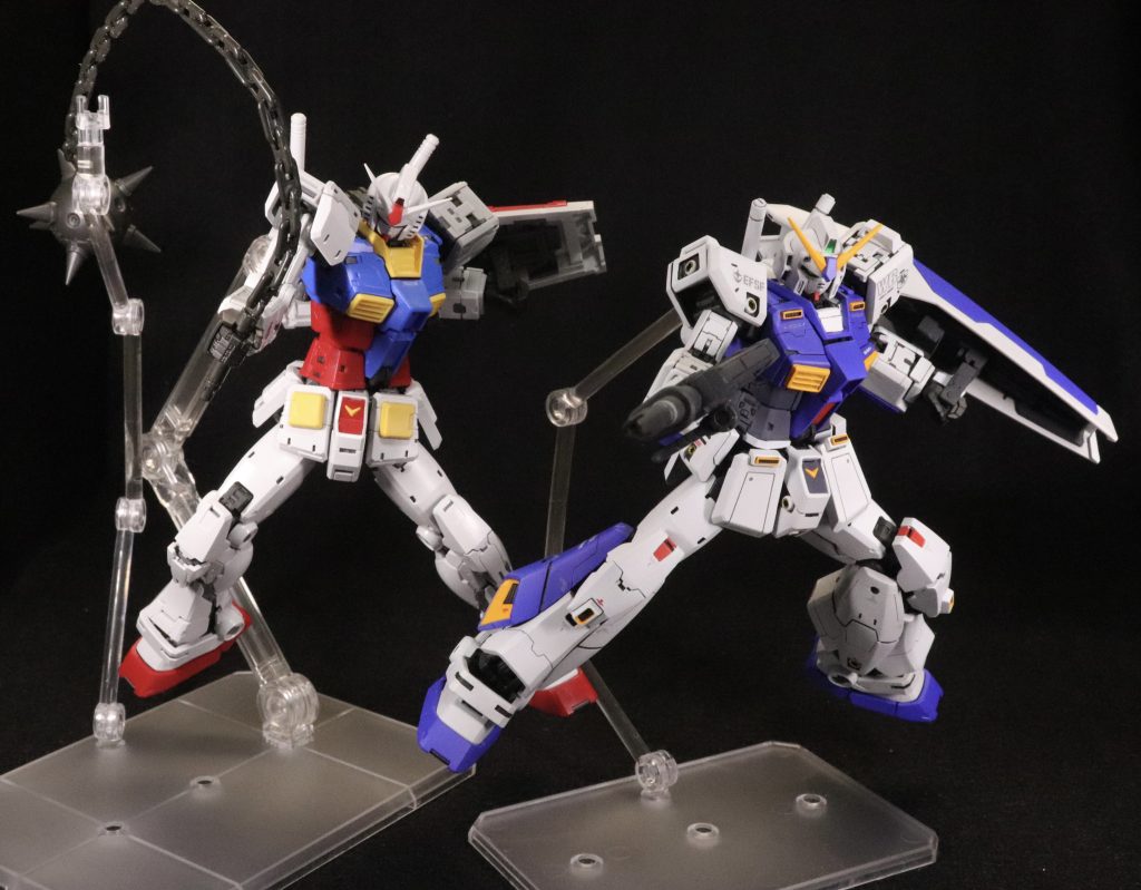 最後にぱち組のRGガンダムと。これはセイラ機としていつかちゃんと塗装してあげたい。ガンダム2機の連携は非常に強力で、後にMAVと呼ばれたとか呼ばれないとか。最後まで見てくださりありがとうございました。