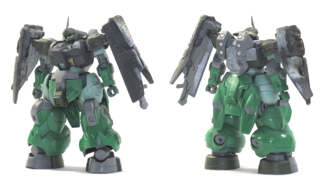 以前東急ハンズで購入したマグネットペイントがすっかり乾いていたのでリューターで削って使えないものかと思い、ガンメタ塗料と混ぜて胸部に塗って。 シールドは上記のマグネットペイント以外にもホームセンターで購入したあんまりプラモに使わないタイプの塗料を塗り重ねています。