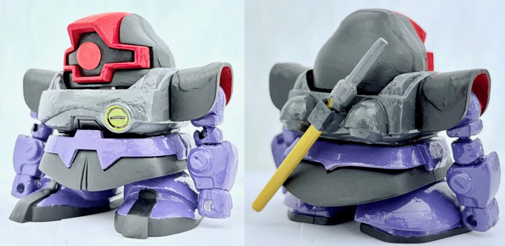 フロントビューとリアビュー。今回は純粋にドムを作りたかったので、俺設定はなし。モノアイとスコープにはHアイズを使用した。