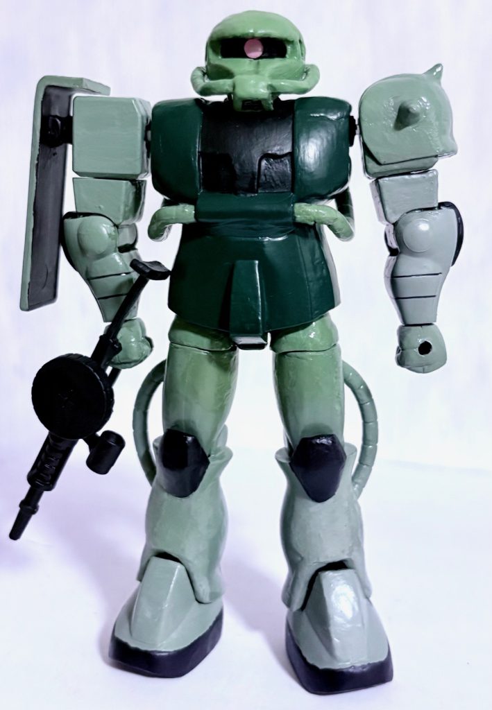 完成したザクの全身。元はシャアザクだったので、塗装が大変だった(gundam-kao10)