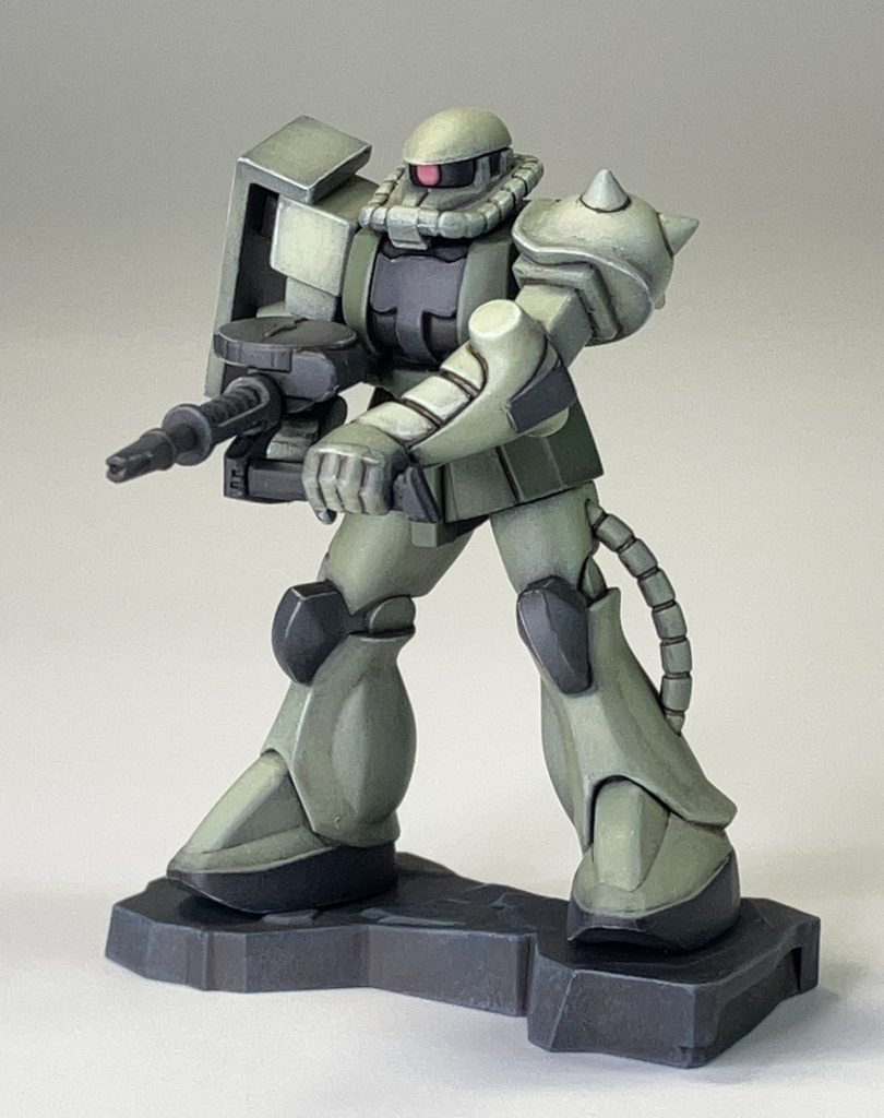 エアブラシ塗装 → 筆でリタッチ → ウェザリング（ウォッシングからのハイライト書き込み）の順で塗装しています。