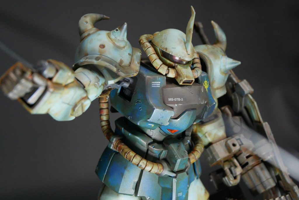 完成品　MG グフカスタム＋MG　ザクⅡホワイトオーガー＋MG　ザクⅡ　３体セット（ウェザリング仕上げ）–8枚目/制作者：suteteko76