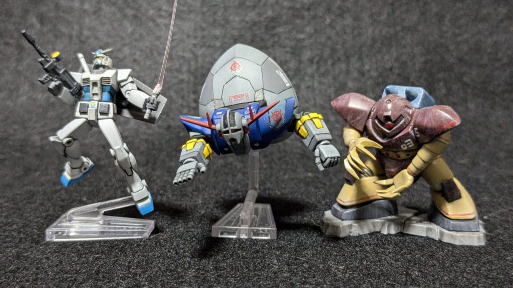 ゴッグが手描きマーキング、ガンダムがポージング変更、そしてジオングはデティール追加です。