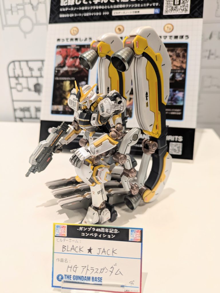作品名：コンペティション参加✨️<p>皆様、模活お疲れさまです☺️現在開催中のコンペティション、ガンダムベースサテライト名古屋さんに『アトラスガンダム』展示させて頂きました👍️。お立ち寄りの際はご覧いただけると幸いです✨ 45周年記念ピンバッジもらえました✨ […]</p>