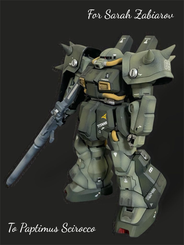 プラ板貼り、マイナスモールド、スジボリ、ピンバイス穴あけ、モノアイハイライト筆塗りなど、出来ることを詰め込みました(^^) 作品には必ずテーマを決めています。今回は、「参考にした作品よりも多くディテールを加える」でした💦