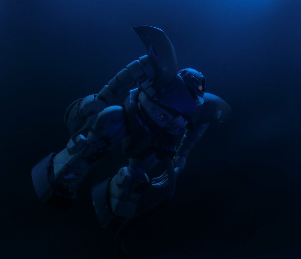 腕を伸ばし水面へ浮上しようとしています。