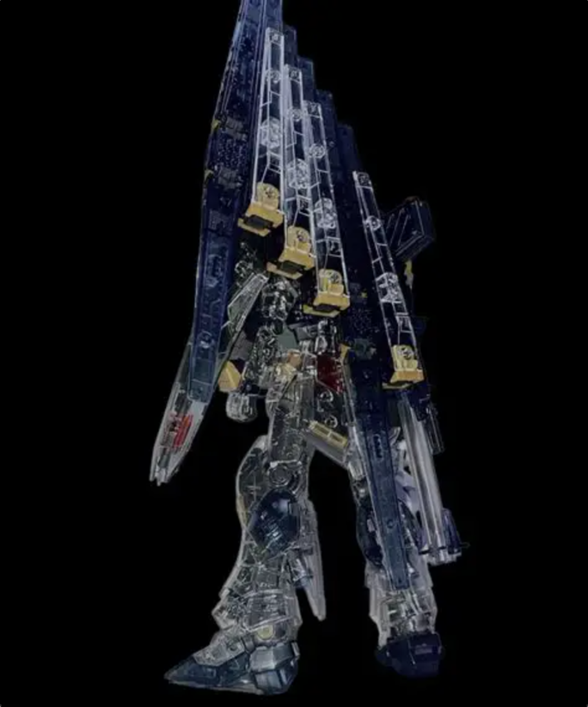 バックショット。バーニア類の内側はガンダムメタリックマーカーで青にしました。