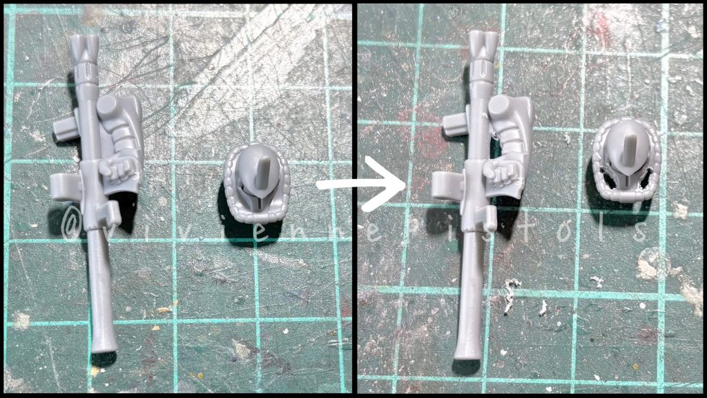 プラで埋まっていた箇所は、ピンバイスとデザインナイフで取り除き整えました。