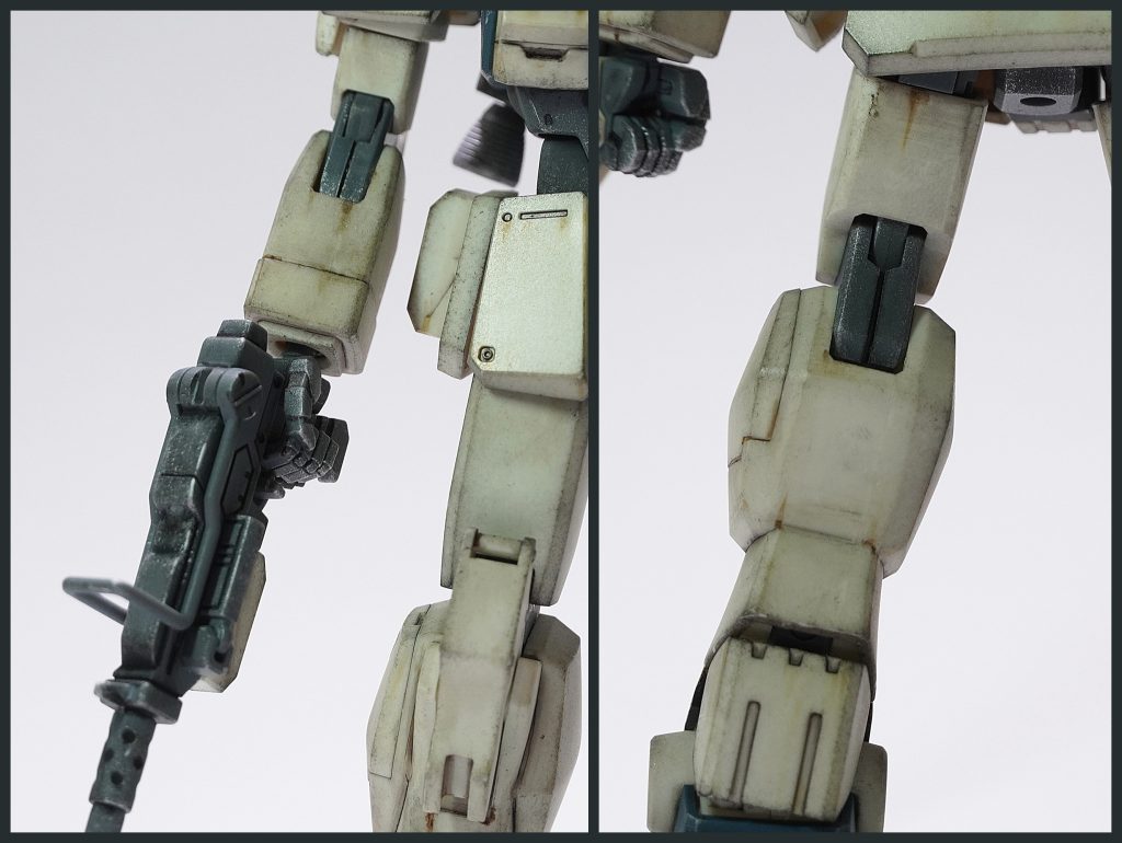 前腕・下腿・100mmマシンガンのパーツには合わせ目消し処理を施しました。 処理が甘かったのですが、ウェザリングで自然になりました。