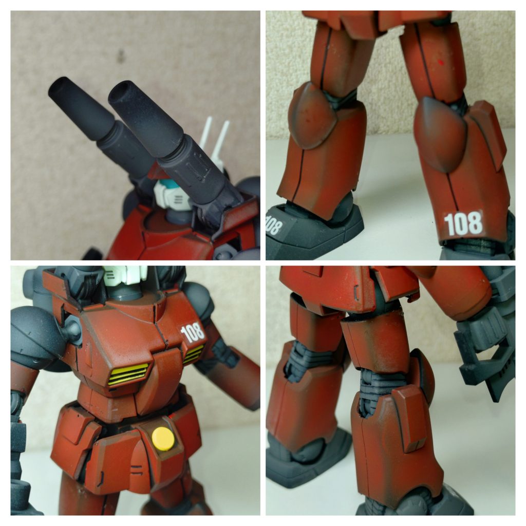 黒立ち上げ→ニュートラルグレー→レッドと色を重ねました。エッジ部分の黒やグレーを残す。これやってると、エアブラシの繊細な吹き付けが練習出来ます。余計なスミ入れを減らして、自然な陰影を付けられるのが良いですね。