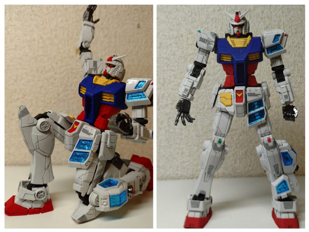 万博ポーズの再現。外装甲はアシンメトリーなんですね。これには何か意味が込められているのかしら?