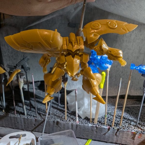 アーティファクト第五弾のジ・Oと百式を手に入れてから、思っていたコロニーレーザーの内部戦闘シーン。なんとかキュベレイを手に入れたので出来そうです。ジ・Oがクリアバージョンでよく見えないのでサフを吹いた後どうなるかですね。（5枚目）