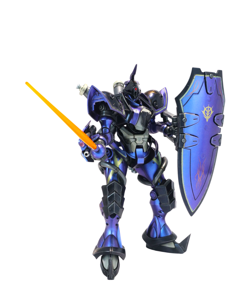 ビームサーベルを構えて。ギャンらしくていいですね。サーベルの装備箇所もケンプファーと同様の太ももサイドにあるのも好きです。