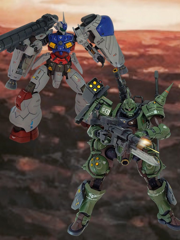 ジオン兵「少佐、ここは我々に任せて撤退を！もし、この核が連邦軍に使われたら、また悲惨な戦争に逆戻りです。これ以上の戦乱を起こさないためにも」ガトー「 仕方あるまい。あのパイロットはウラキとかいったな、この決着は必ずやつけてみせる・・・」 そして戦場は宇宙へ・・・奪われた新型機と戦術核を取り戻すべく、アルビオンは宇宙へ上がったしかし、待ち構えていたシーマ艦隊の襲撃を受けることになる・・・