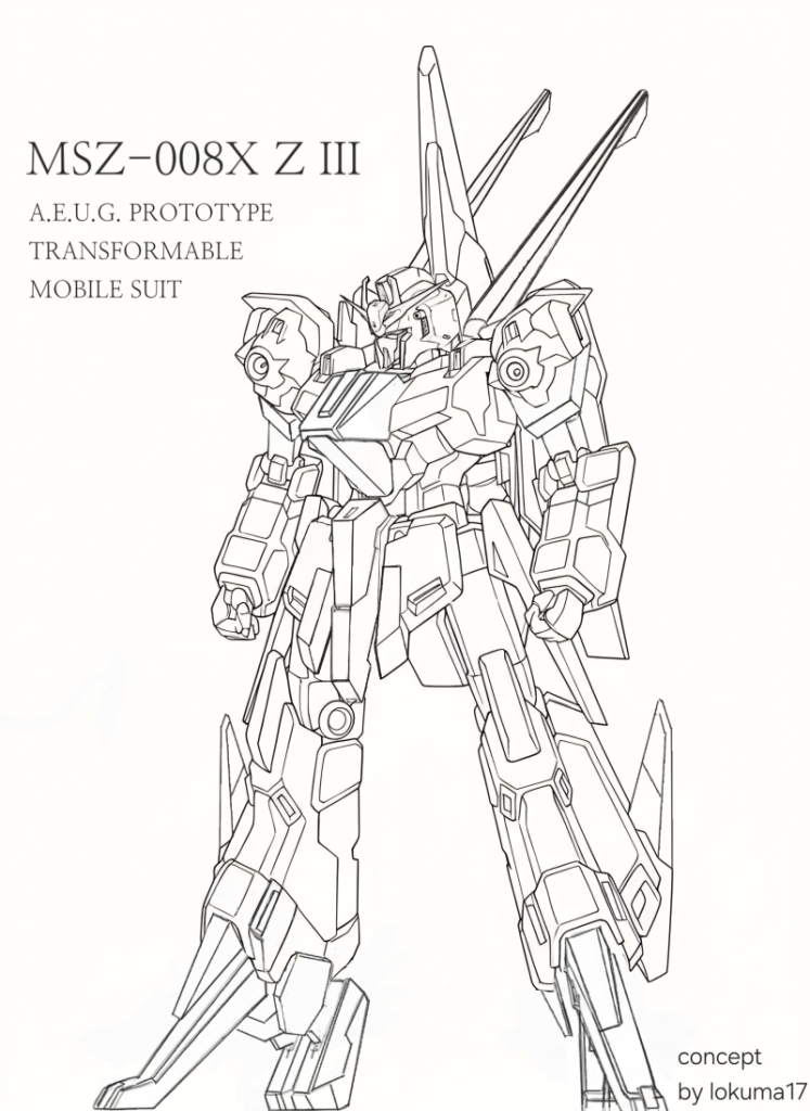 作品名：Ai活用Z3コンセプト<p>リゼルがリファインゼータドライだと知って、ゼッ2とリゼルの間にガンダムタイプの機体があるのではないかと思い、実行に移しました。 ゼミナイを通じてゼータガンダムとz2、リゼルの Illustrationの 線を取ってくれと […]</p>
