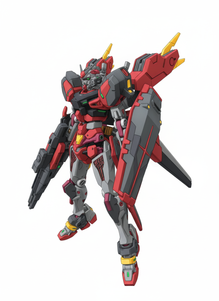 作品名：アニメ風イラスト（AI生成）<p>先日作った亜改ガンダムをAIでアニメ風イラストにしてもらいました。うーん、いい仕事するな⋯よければ現物と見比べてみてください。デカールが消えてるのがアニメっぽいです。</p>
