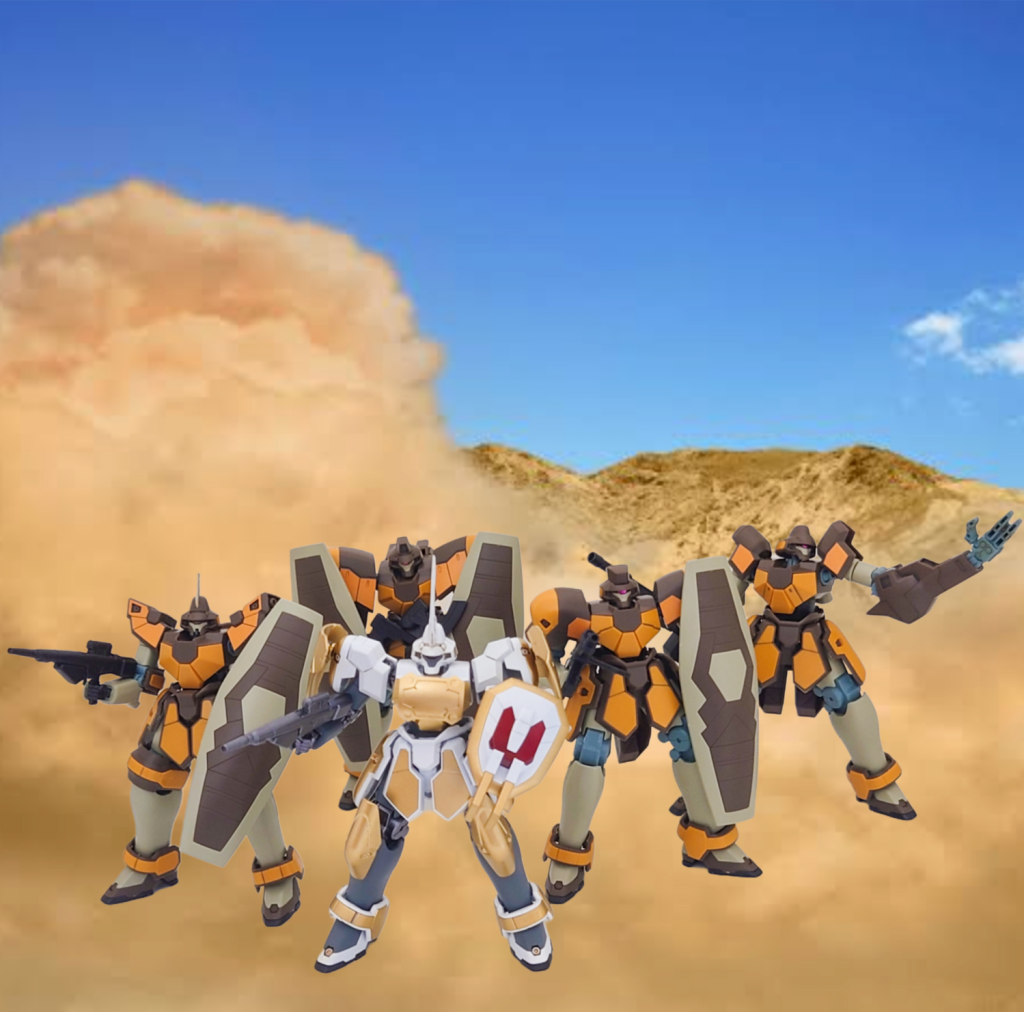 最後にマグアナック隊の機体も並べて‼この世界線だとラシードは副隊長的な立ち位置ですかね。