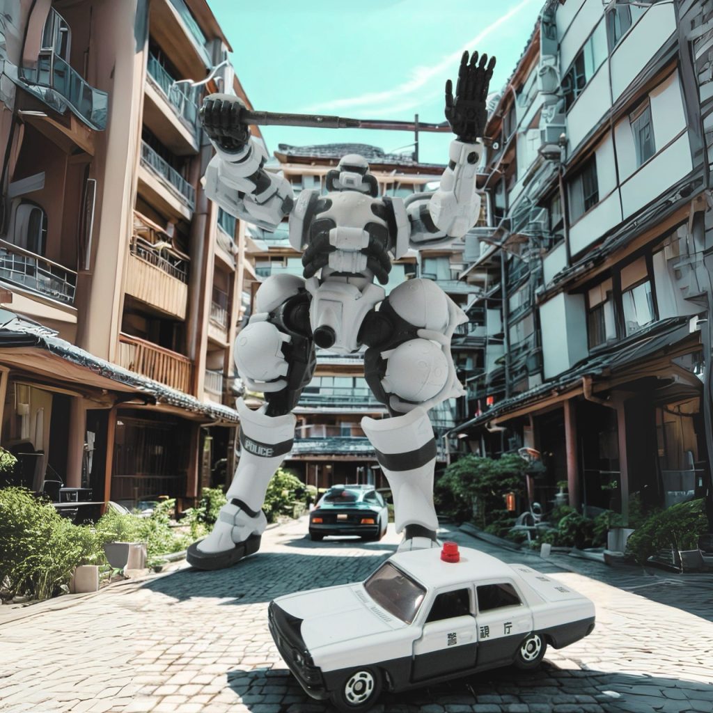 ”はい、はい、とまってくださいねぇ。危ないですよ”