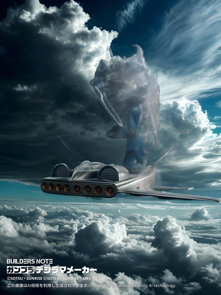 ちなみに、メインカットの別アングルの画像で作成してみたところ、このようなデジラマが作成されました…おそらくピンがヒートロッドに入ってしまっていたから？？ 雲の中から攻撃を仕掛けてきたところ思うようにしていますww この他にもHG（大きな改造せず）、MG（通常とクリアの２体）、旧キットとグフは製作しており、自分、グフ好きなんだなぁとグフの日にしみじみ思いました（グフカスタムも罪プラ中）。